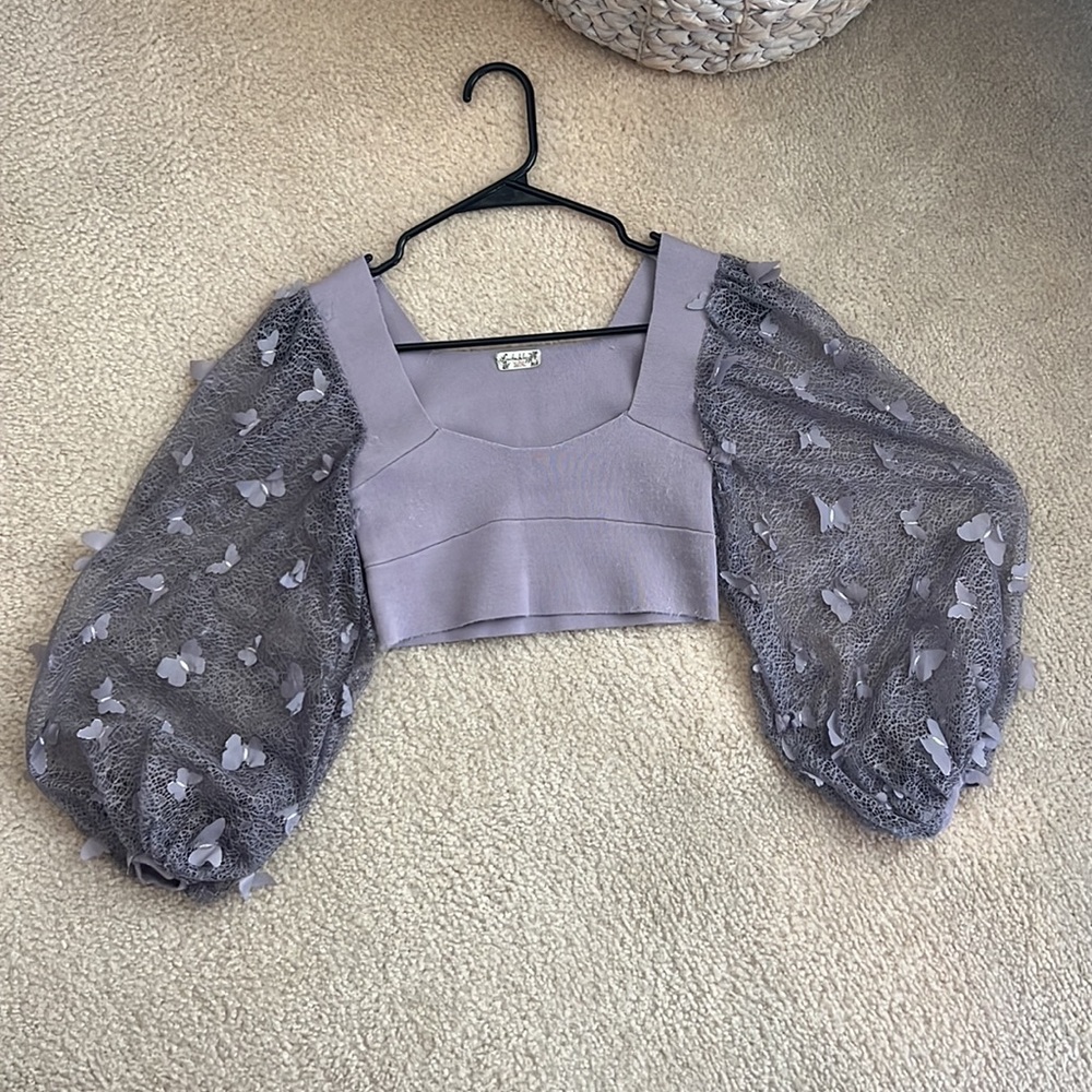 Free People Purple Lilac intimately Butterfly Top by Crop - Picture 10 of 12
